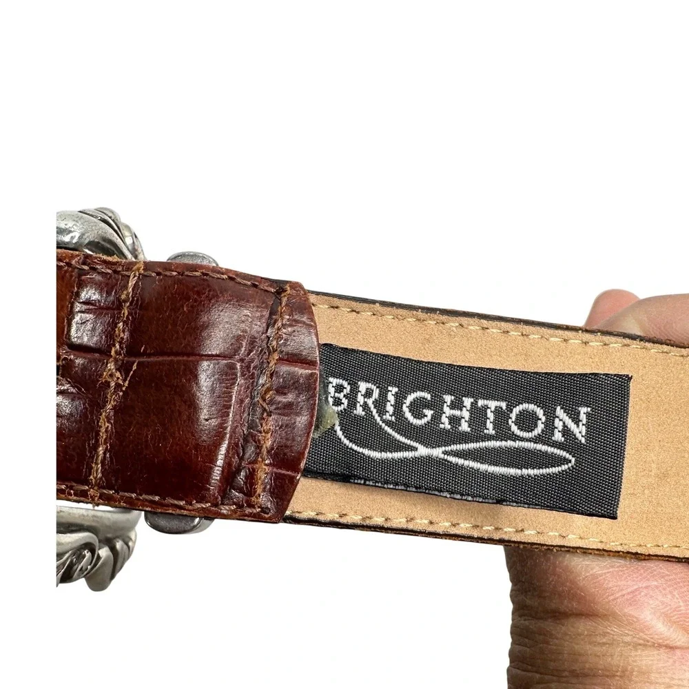 Brighton VTG 90s Leather Croc Embossed Belt Silver Buckle‎ Western Style Women L